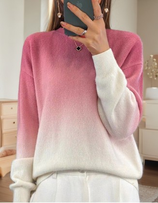 Casual Fashion Gradual Change Round Neck Sweater Jacket Top Pullover