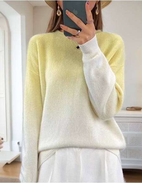 Casual Fashion Gradual Change Round Neck Sweater Jacket Top Pullover