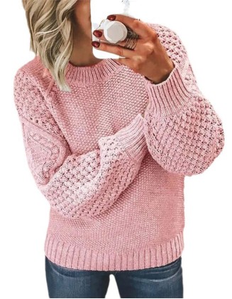 Fashion Women's Pullover Sweater Long Sleeve Crew Neck Knit Tops