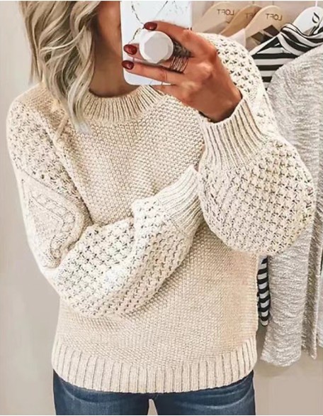 Fashion Women's Pullover Sweater Long Sleeve Crew Neck Knit Tops
