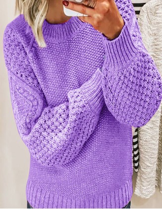 Fashion Women's Pullover Sweater Long Sleeve Crew Neck Knit Tops