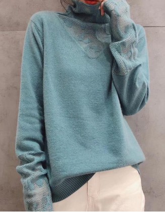 High Neck Slim Long Sleeve Sweater Hollow Splicing Bottoming Shirt