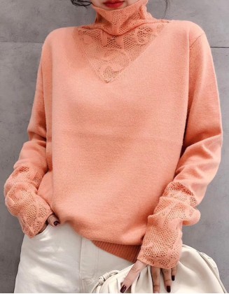 High Neck Slim Long Sleeve Sweater Hollow Splicing Bottoming Shirt