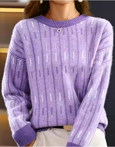 Retro Loose Round Neck Pullover Sweater Color Matching Top