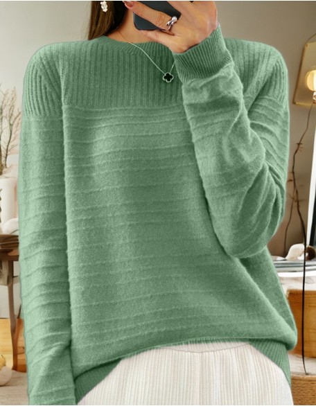 Round Neck Solid Color Sweater Top Vintage Jacquard Pullover