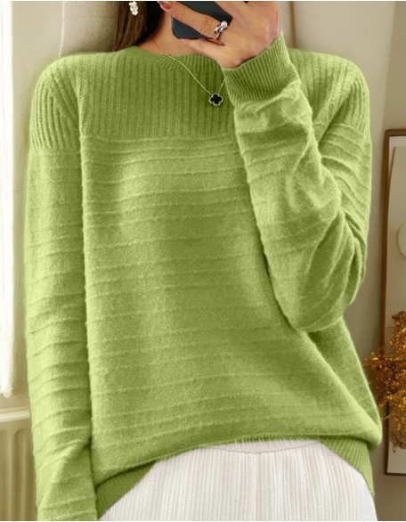 Round Neck Solid Color Sweater Top Vintage Jacquard Pullover