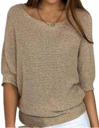Solid Color Round Neck Sweater Cropped Sleeve Top Air Conditioning Shirt