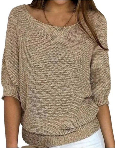 Solid Color Round Neck Sweater Cropped Sleeve Top Air Conditioning Shirt