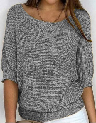 Solid Color Round Neck Sweater Cropped Sleeve Top Air Conditioning Shirt