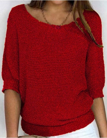 Solid Color Round Neck Sweater Cropped Sleeve Top Air Conditioning Shirt