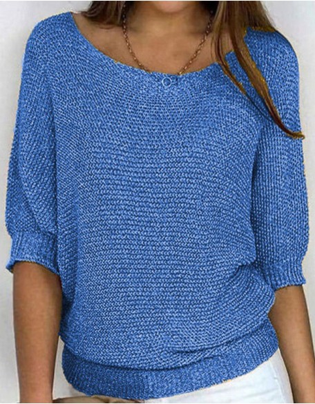 Solid Color Round Neck Sweater Cropped Sleeve Top Air Conditioning Shirt