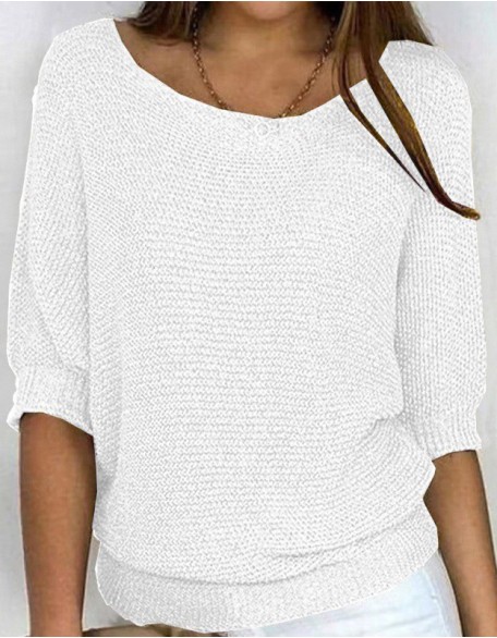 Solid Color Round Neck Sweater Cropped Sleeve Top Air Conditioning Shirt