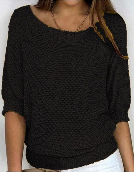 Solid Color Round Neck Sweater Cropped Sleeve Top Air Conditioning Shirt