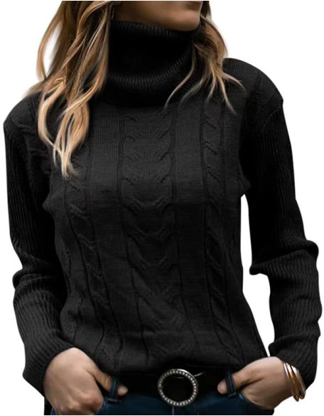 Solid Color Turtleneck Sweater Retro Long Sleeve Top