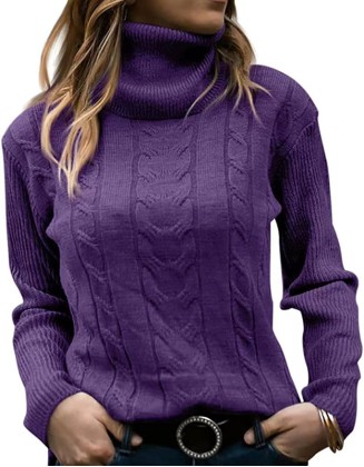 Solid Color Turtleneck Sweater Retro Long Sleeve Top