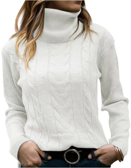 Solid Color Turtleneck Sweater Retro Long Sleeve Top