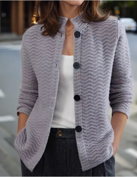 Vintage Standup Collar Long Sleeve Cardigan Knitted Sweater Jacket