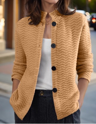 Vintage Standup Collar Long Sleeve Cardigan Knitted Sweater Jacket