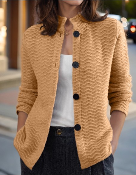 Vintage Standup Collar Long Sleeve Cardigan Knitted Sweater Jacket