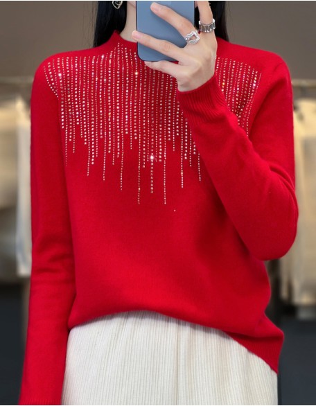Women's Crew Neck Sweater Casual Soft Solid Color Pullover Long Sleeve Regular Tops Knit