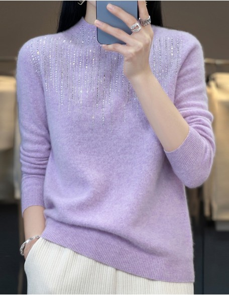 Women's Crew Neck Sweater Casual Soft Solid Color Pullover Long Sleeve Regular Tops Knit
