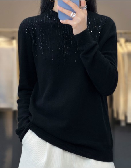 Women's Crew Neck Sweater Casual Soft Solid Color Pullover Long Sleeve Regular Tops Knit